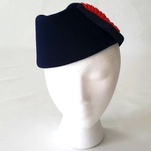 Navy Blue Vintage Pill Box Hat 100% Wool Felt